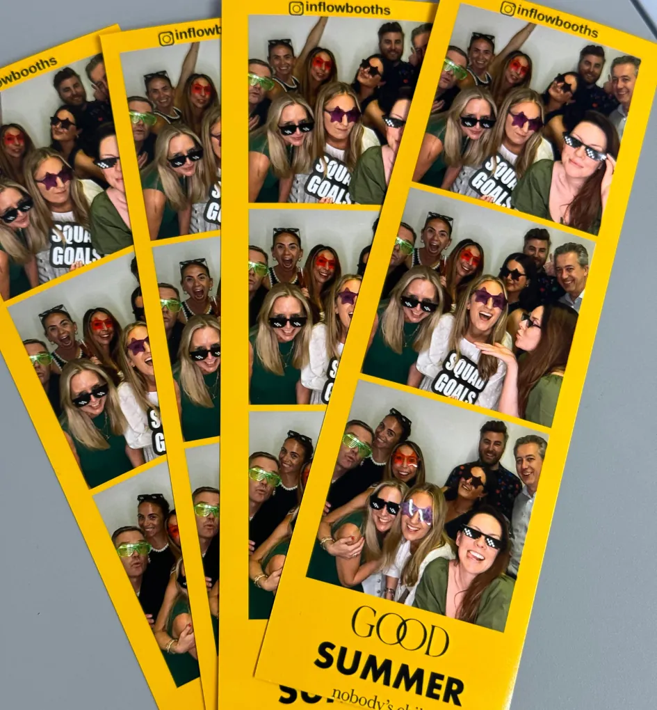 Yellow branded print strips from a summer party